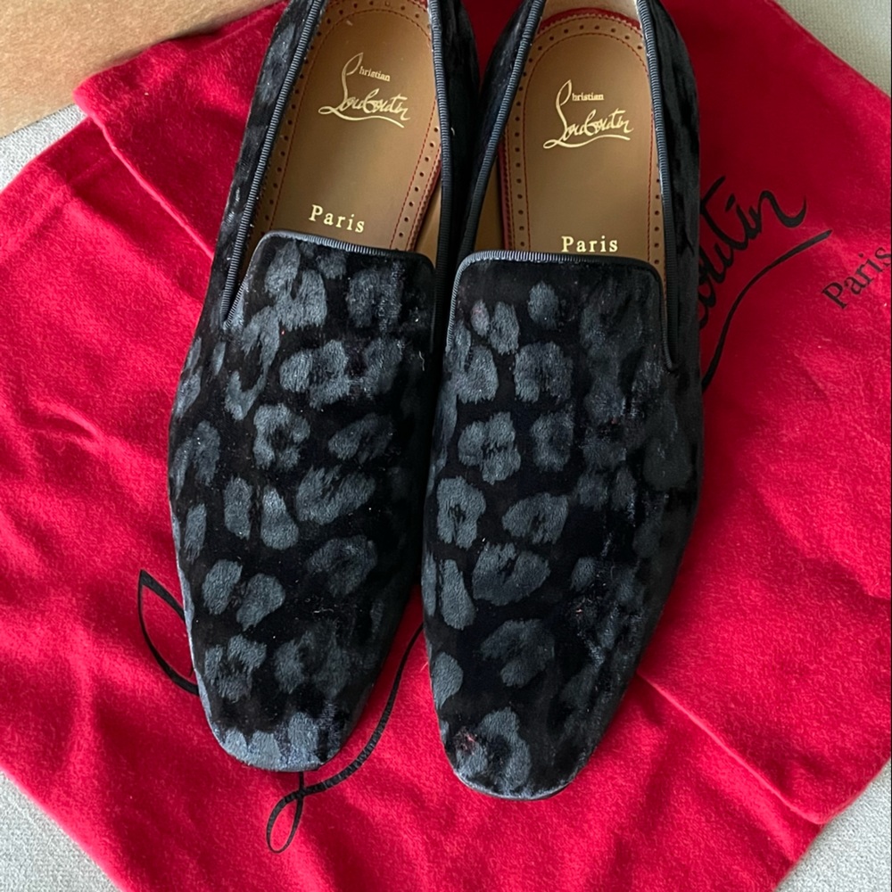 NWT⭐️CHRISTIAN LOUBOUTIN⭐️Velvet Jacquard Colonnaki Leopard Flat Loafers - Picture 3 of 7